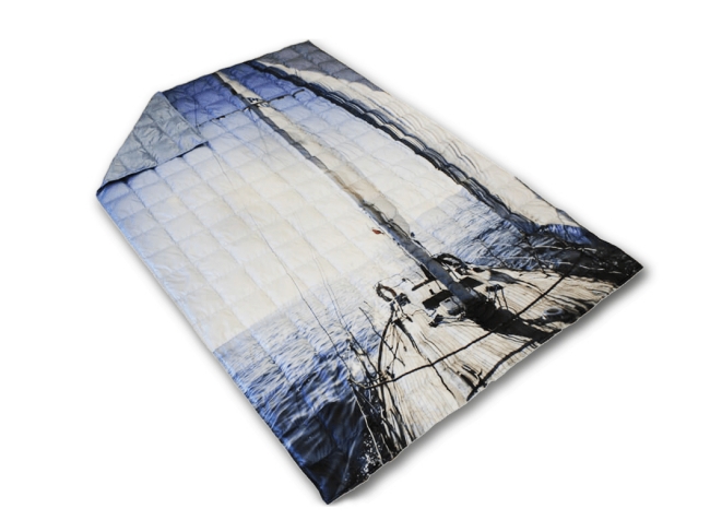 Дорожное одеяло - плед Kauffmann Travel plaid легкое, синий с узором, размер 140 х 200 см