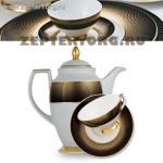 Рио Блэк Голд - чайный - кофейный сервиз Цептер (Zepter) на 6 персон (15 предметов) 