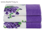 Шенилловые полотенца Bukett, белый с сиреневыми цветами, 3 шт 