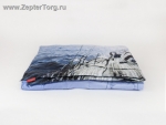 Дорожное одеяло - плед Kauffmann Travel plaid легкое, синий с узором, размер 140 х 200 см 